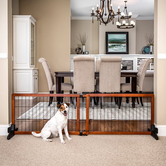 Carlson Pet Products Adjustable Freestanding Pet Gate, Premium Wood, Brown, 41"-70" L x 20" H