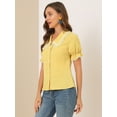 thumbnail image 4 of Unique Bargains Women's Sweet Peter Pan Contrast Collar Short Sleeves Blouse Yellow XL, 4 of 6