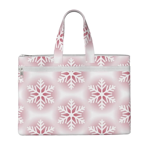 Honeii Christmas Snowflakes Print Canvas Tote Bag with Compartments Laptop Tote Bag Large Tote Bag