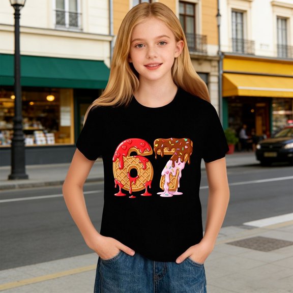 JIAYUE T-Shirts For Kids Boys Girls Graphic Print Short Sleeve Drop Shoulder Crew Neck Pullover Comfortable For Toddler Casual Playwear