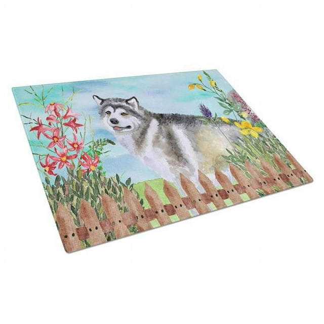Carolines Treasures CK1200LCB Alaskan Malamute Spring Glass Cutting Board, Large