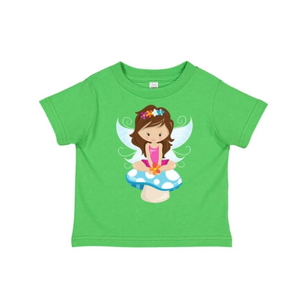 

Inktastic Cute Fairy Brown Hair Fairy Sitting On Mushroom Gift Toddler Toddler Girl T-Shirt