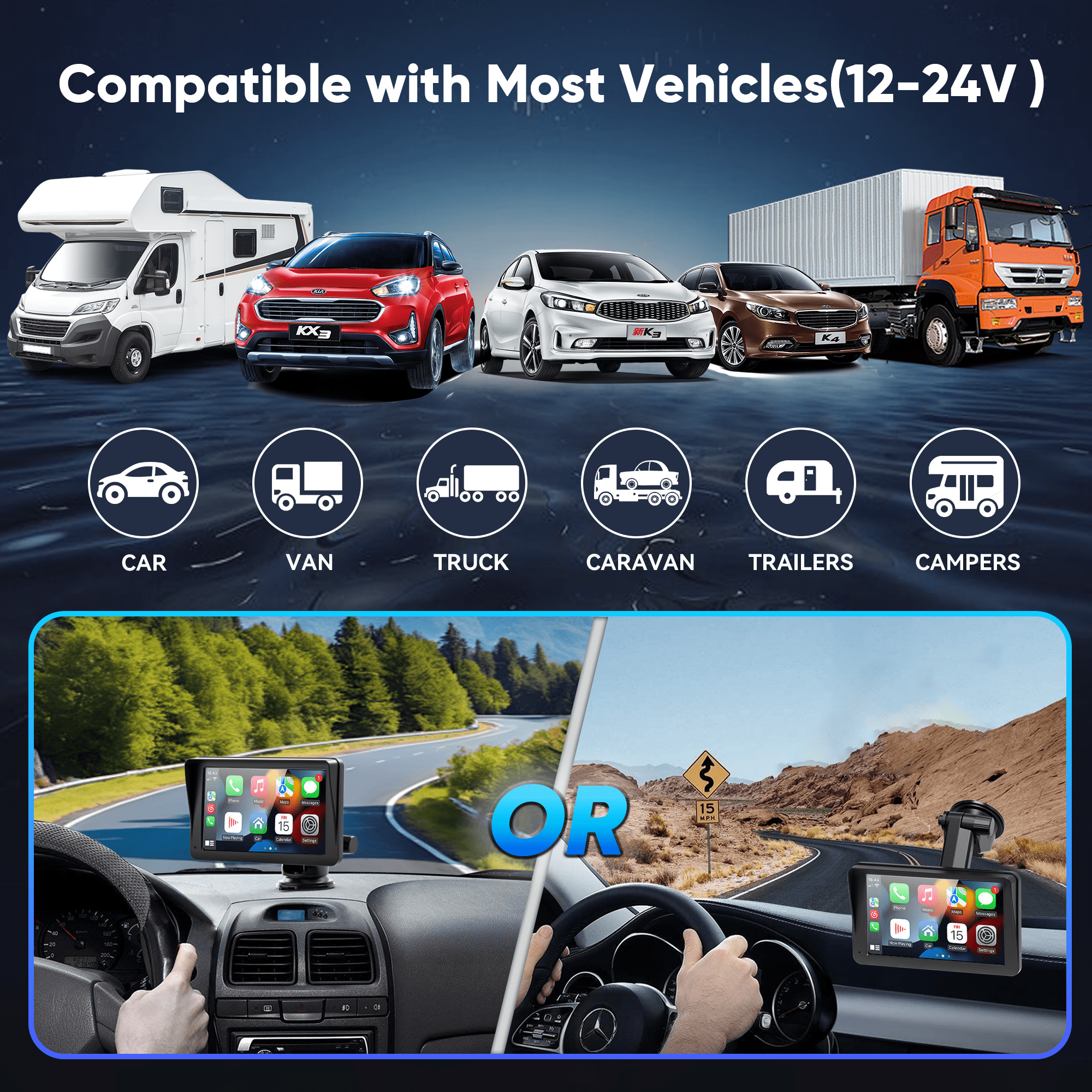 New Portable 9'' Wireless Apple Carplay for Universal Vehicle, Touchscreen Car Stereo with 1080P Rear Camera and TF Card