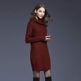 thumbnail image 4 of Vestido de suéter, vestido de punto para mujer, cuello alto, manga larga, vestido de suéter elástico, suéter de punto largo, minivestido elegante para invierno (L), 4 of 5