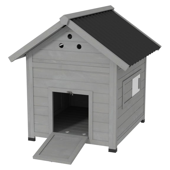 Coop, Wooden with Openable Roof & Double Doors, Removable Base for 1-3 , Outdoor Small Animal House, Gray