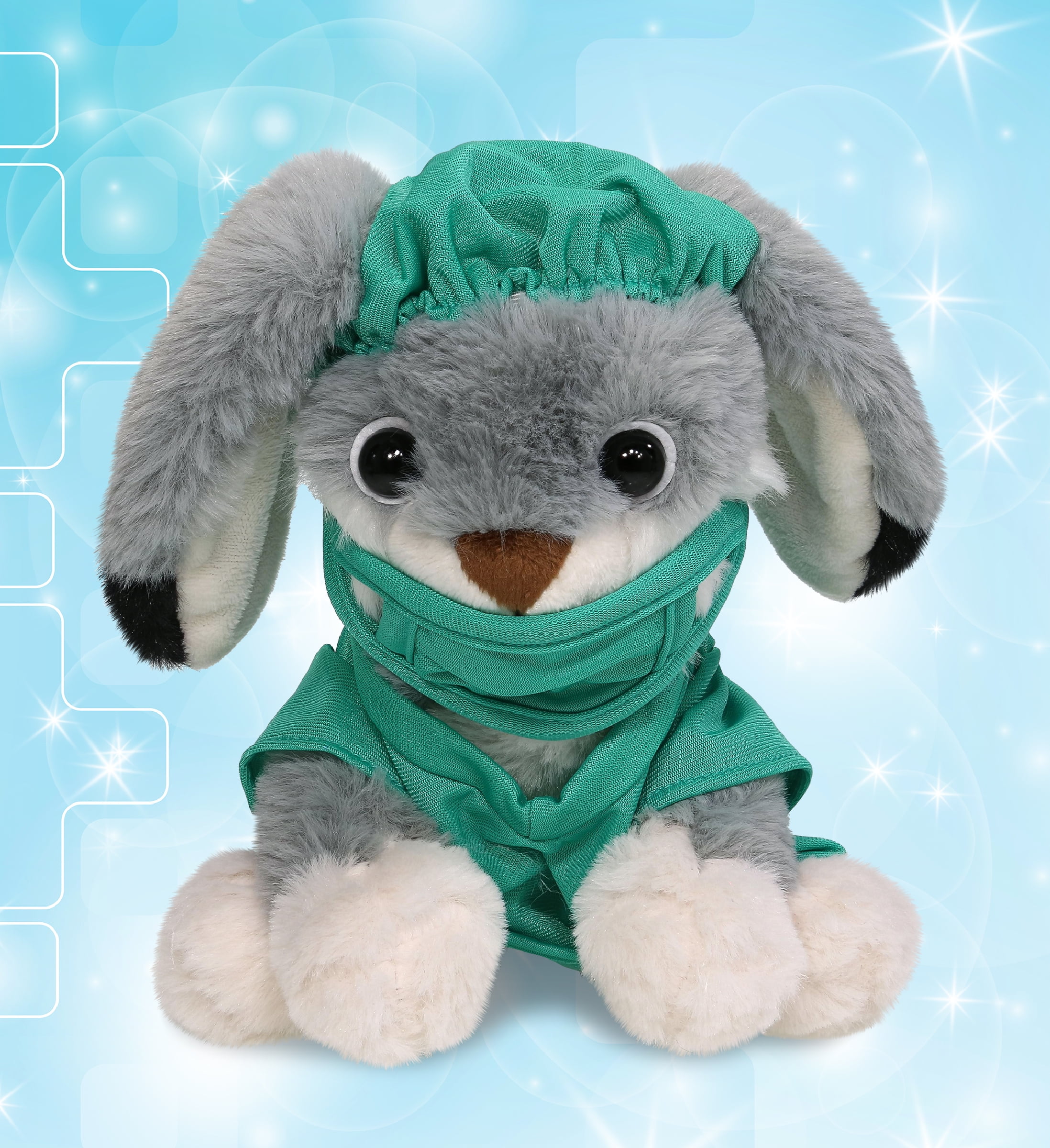 DolliBu Grey Rabbit Doctor Plush Toy - Super Soft Rabbit Doctor Stuffed Animal Dress Up with Cute Scrub Uniform and Cap Outfit - Fluffy Toy Plush Gift for Doctor, Nurse, Surgeon, Dentist - 7 Inch