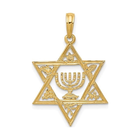 Gem & Harmony Star Of David with Menorah Pendant 14K Yellow Gold (NO CHAIN) for Women