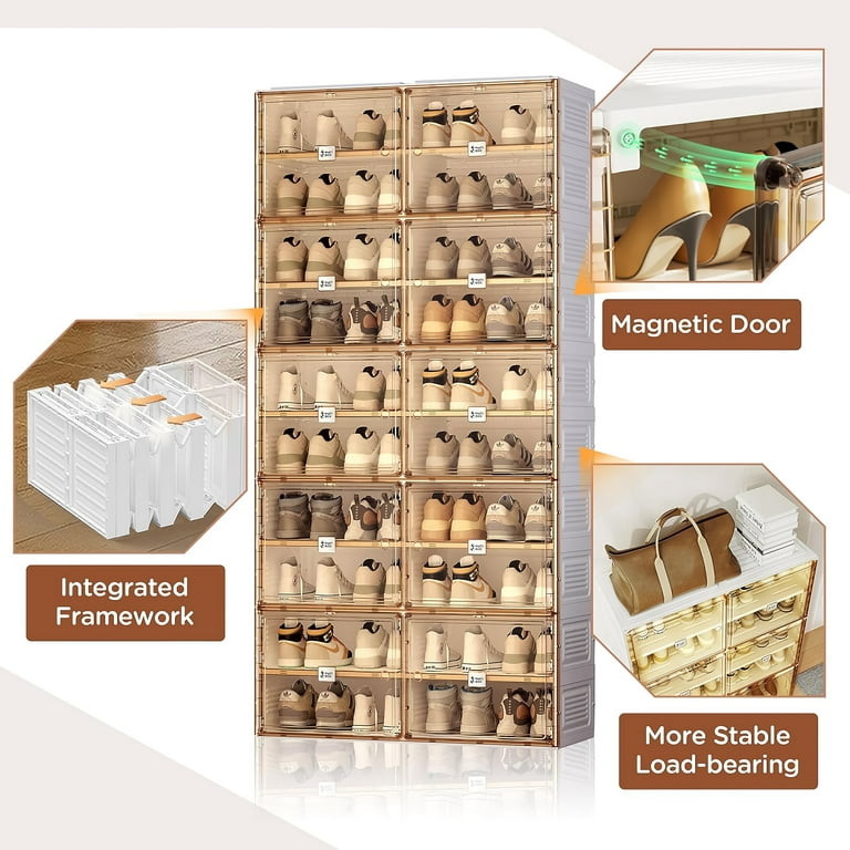 Portable Shoe Rack Organizer Stackable Sneaker Organizer Cabinet with Magnetic Door Folding Design Clear Plastic Storage Container 10 Tier 40 Pairs Clear SC2 D10A C Walmart