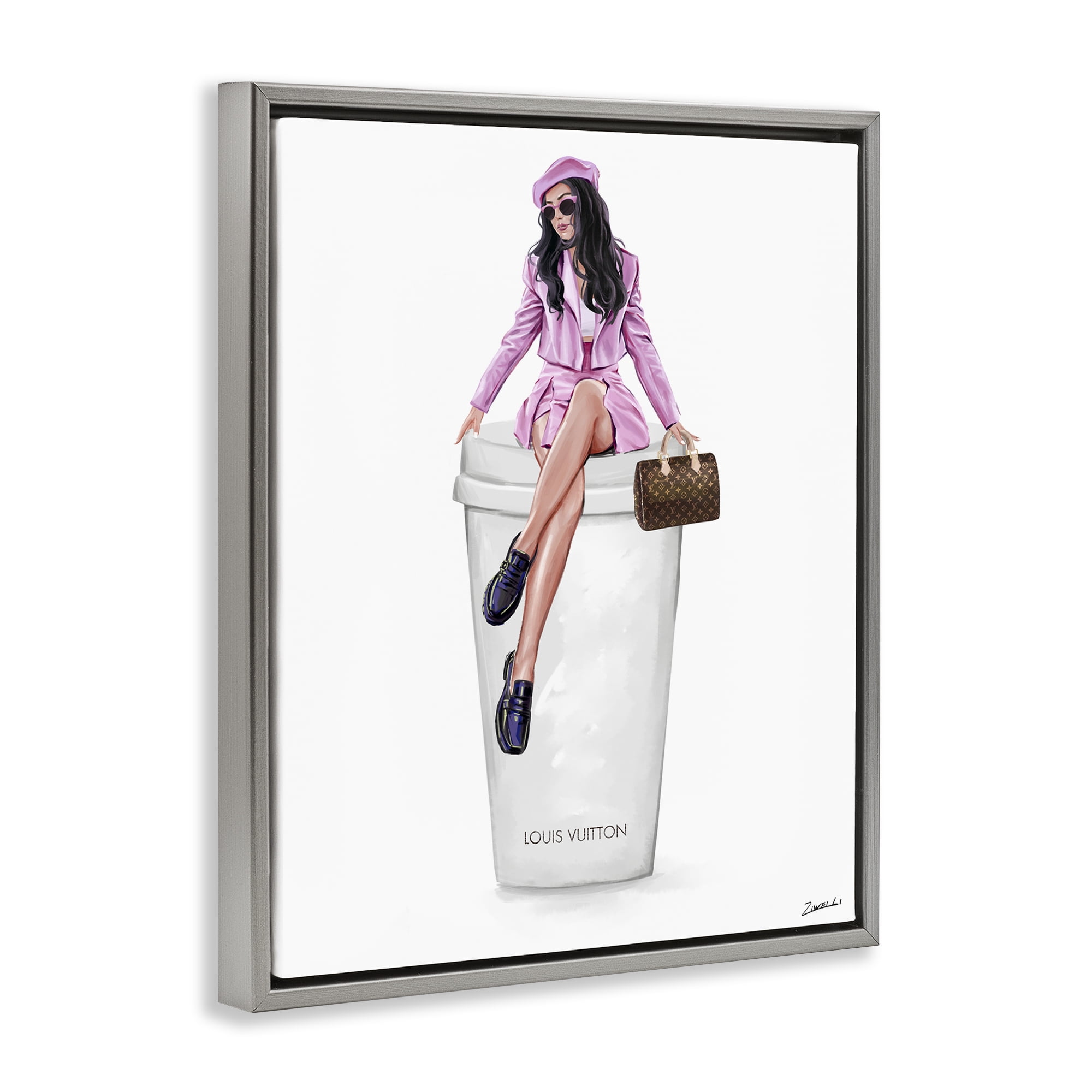 Stupell Industries Sassy Chic Fashionista People Painting Gray Floater Framed Canvas Art Print Wall Art, 17 x 21