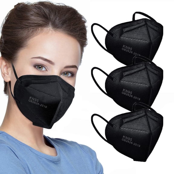 50pcs KN95 Face Mask Black 5 Layer Cup Dust Safety Masks Filter Efficiency≥95% Breathable Elastic Ear Loops Black Masks