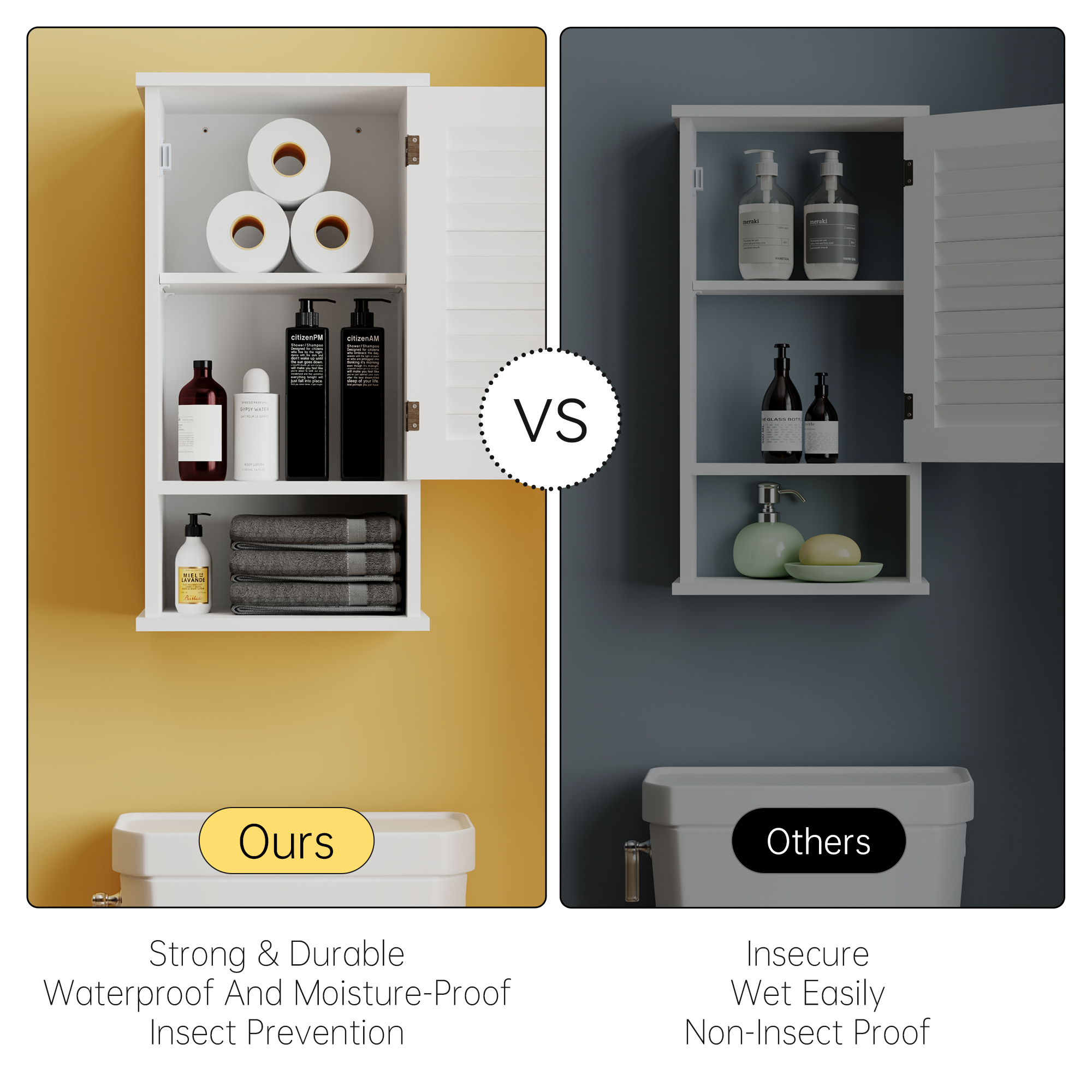 OONNEE Slim Medicine Cabinet, 3 Tier Hanging Cabinet with Single Louvered Door, Open Shelf,  Small Wall cabinet for Home Bathroom Bedroom Laundry, White