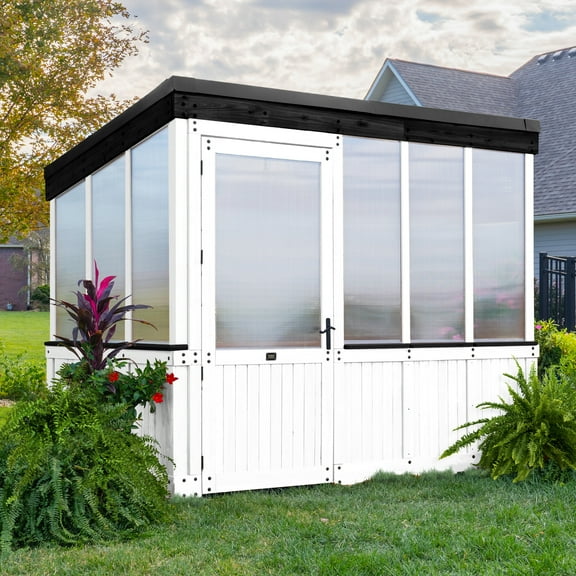 Backyard Discovery Willow 9'x6' White Cedar Wood and Polycarbonate Greenhouse, PowerPort