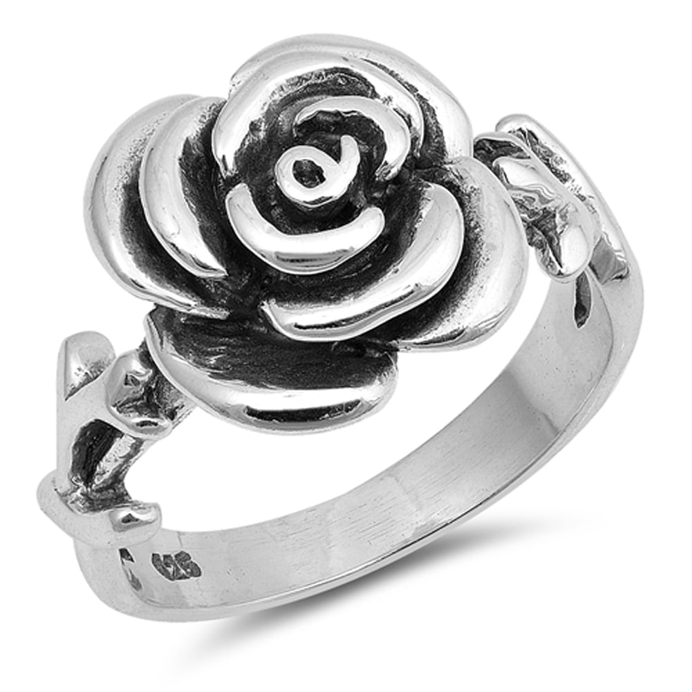 ●VVV● Silver 925 Big Ribbon Ring Ring 23SSRG034SGF Oxidized Rose Large Wide Flower Ring ( Sizes 4 5 6 7 8 9 10