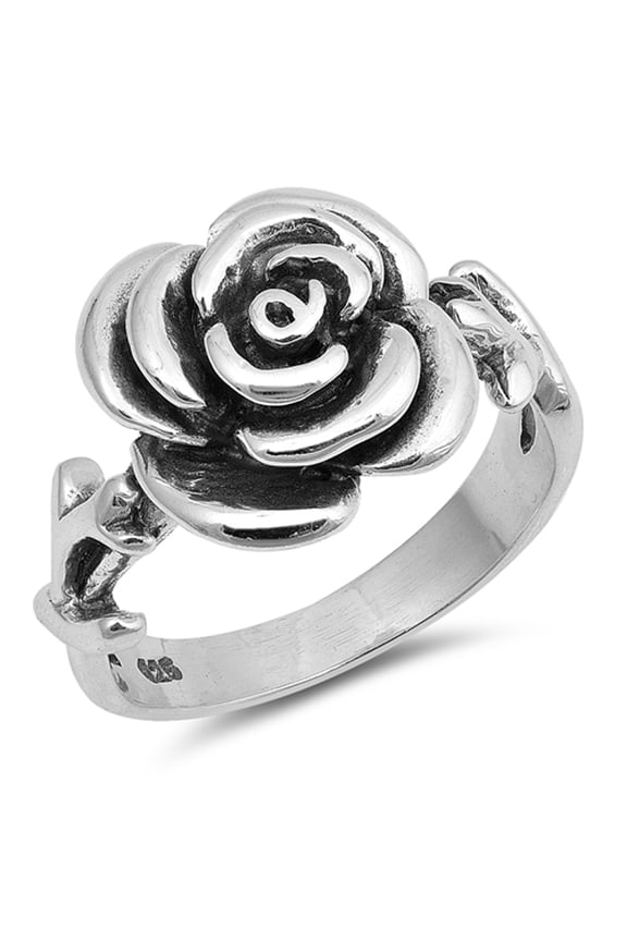Oxidized Rose Large Wide Flower Ring .925 Sterling Silver Band Jewelry Female Male Unisex Size 7