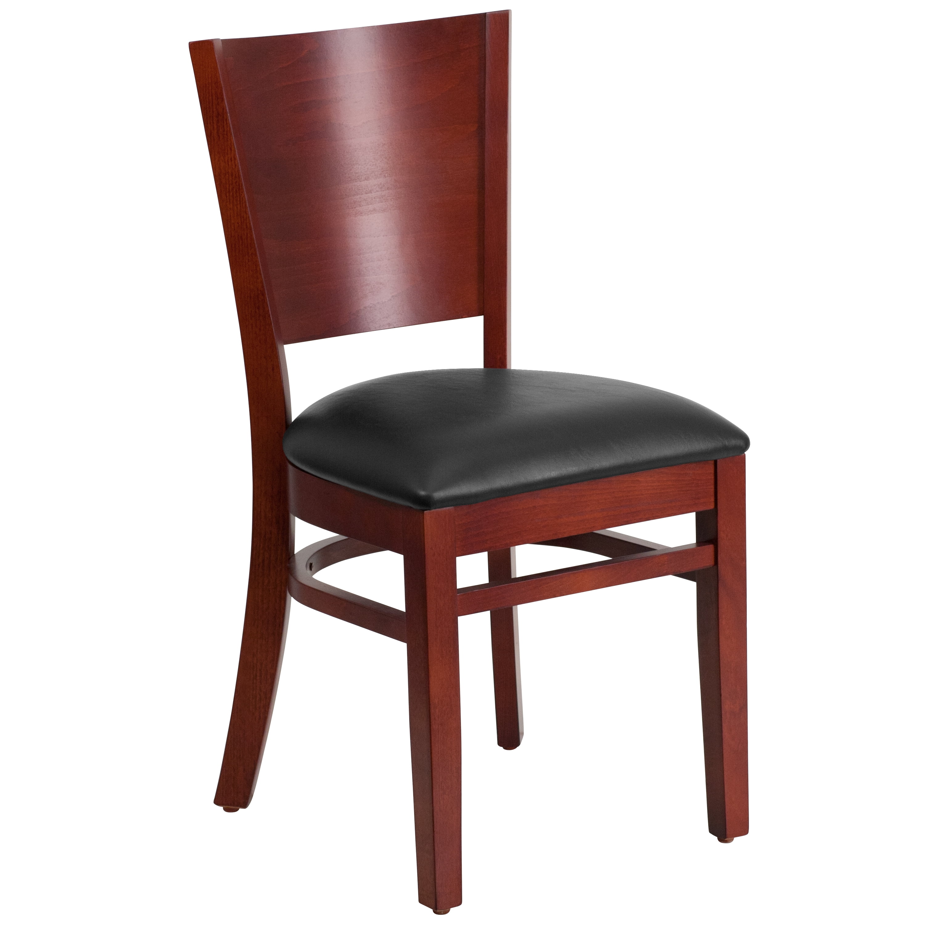 Flash Furniture 2 Pk. Lacey Series Solid Back Mahogany Wood Restaurant Chair - Black Vinyl Seat
