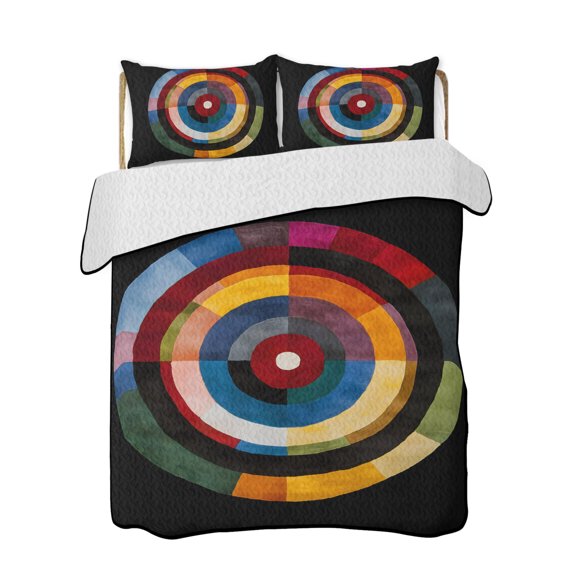 Twin XL Quilt Bedding Set, Black Circle Reversible Summer Quilt 3 Pieces, Geometric Modern Abstract Art Lightweight Bedspreads Coverlets with 2 Pillow Shams for All Seasons