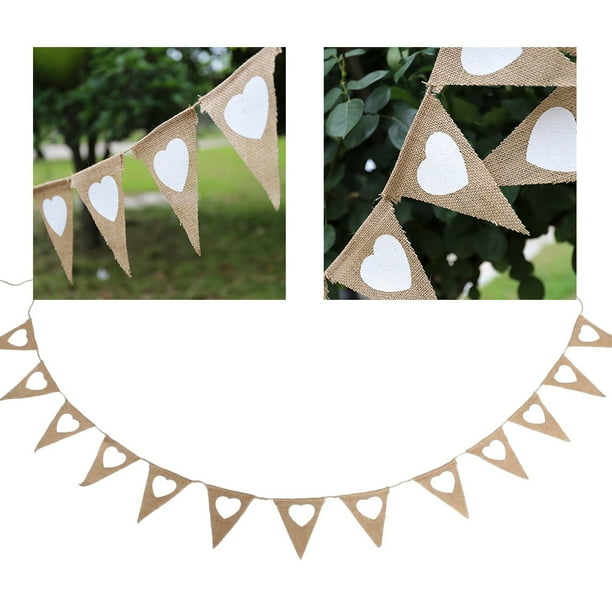 Banderines de arpillera de yute con forma de corazón Vintage de 4,5 M, bandera de arpillera para decoración para fiesta de boda
