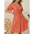 thumbnail image 2 of Womens Sundress Summer Floral Short Sleeve Wrap V Neck A-Line Midi Dress, 2 of 5
