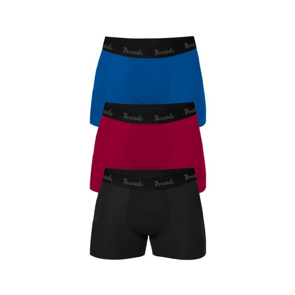 Threads Men's Underwear, 3" Ultra-Soft Boxer Trunks, Moisture Wicking, Anti-Odor, 3 Pack