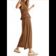thumbnail image 5 of Conjunto de Dos Piezas para Mujer: Top Fruncido y Pantalón Conjunto Informal Bohemio de Cintura Alta con Bolsillos Marrón Oscuro L, 5 of 7