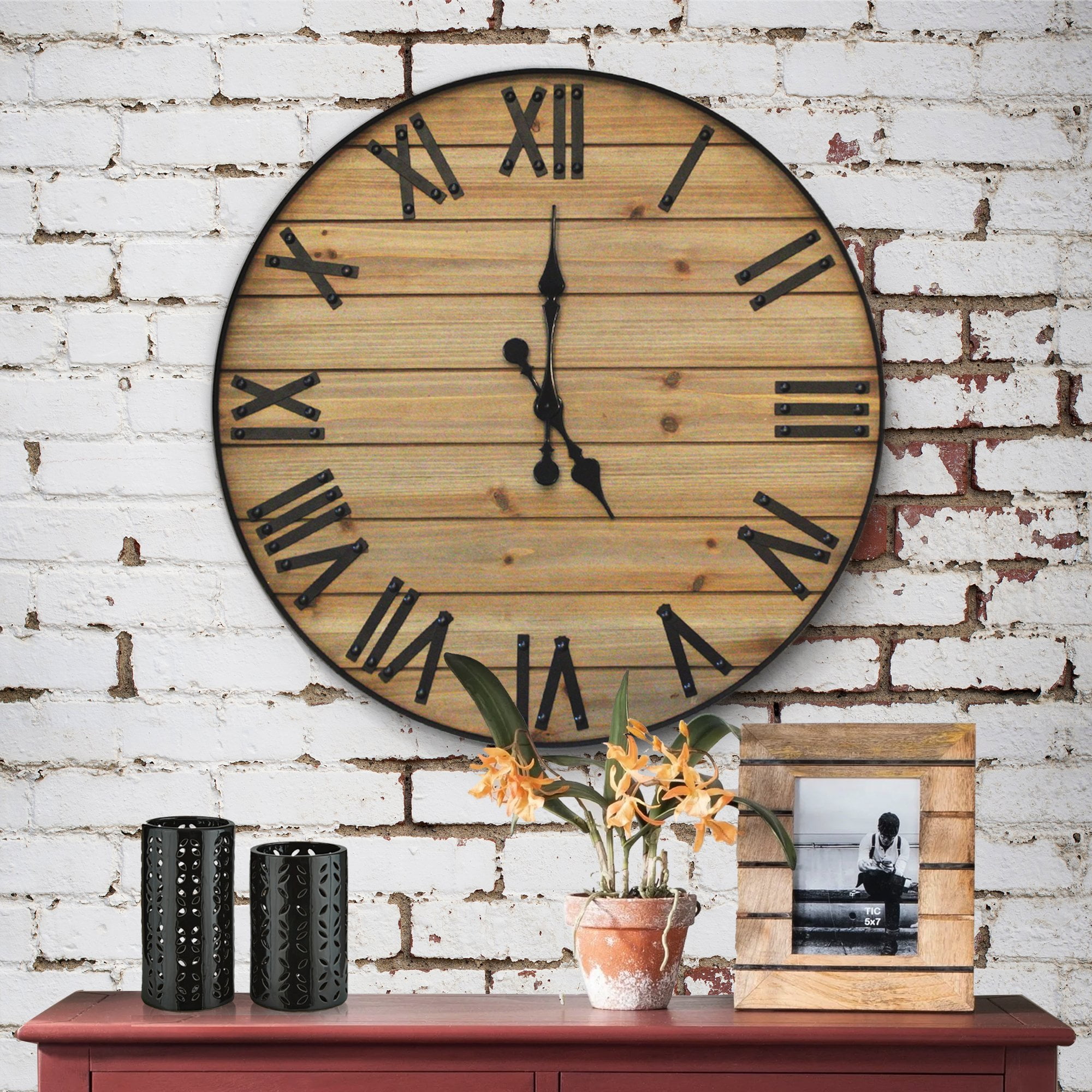 Battery Operated Bronze, 10in 10 Inch Silent Non-Ticking Wall Clock for Living Room Decor Vintage Round Rustic Farmhouse Wooden Clock Decorative for Home Office Cafe Mystery Wooden Wall Clock 