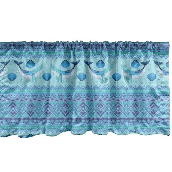 Ambesonne Whale Window Valance, Oceanic Maritime, 54" X 18", Turquoise Lilac Blue