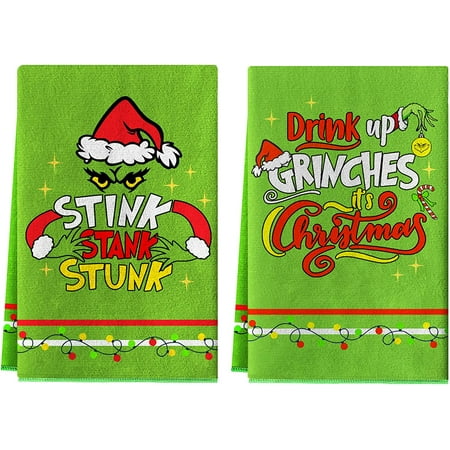 

JOOCAR Christmas Kitchen Towel Green Grinch Balls Merry Christmas Christmas Towel for Home Kitchen Festive Decoration Housewarming Gift Towel Set of 2