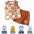 thumbnail image 2 of TOWED22 2pcs Toddler Baby Boy Summer Outfits Sleeveless Tank Tee + Print Shorts Soft Cotton Clothing Set(Orange,2-3 Y), 2 of 9