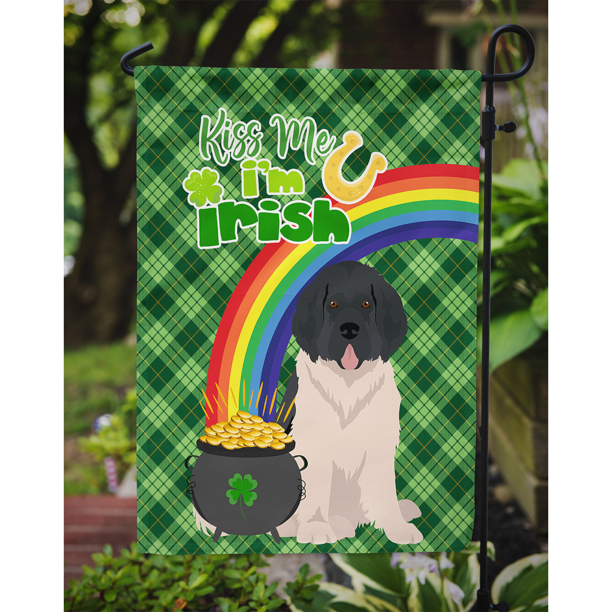 Landseer Newfoundland St. Patricks Day Flag Garden Size
