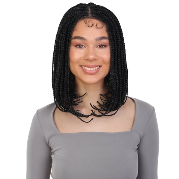LUXLUXE Tiara Straight Braided 12 in Long 4X4 Hand Tied Lace Braid Braided Wig, Beauty Heat Resistant Fiber, Dip Dyed & Natural Black Blended Color