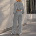thumbnail image 6 of KTFgvq Sweatsuits Women 2 Piece Outfit, Cropped Crew Neck Long Sleeve Top, Matching Wide Leg Pants with Elastic Waist, Casual Fall Set, XL, 6 of 6