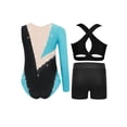 thumbnail image 2 of inlzdz Dance Unitards for Girls Shiny Rhinestones Color Block Asymmetrical Skating Leotard with Blue Green 16, 2 of 5