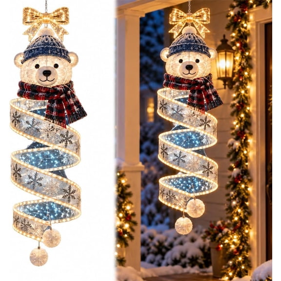 18 In Christmas Magic Spiral Polar Bear Hanging LED Light Collection, Hanging Christmas Spiral Light Collection,Fabric Iron Hanging Ornament for Porch Doorway Christmas Indoor Outdoor Decor