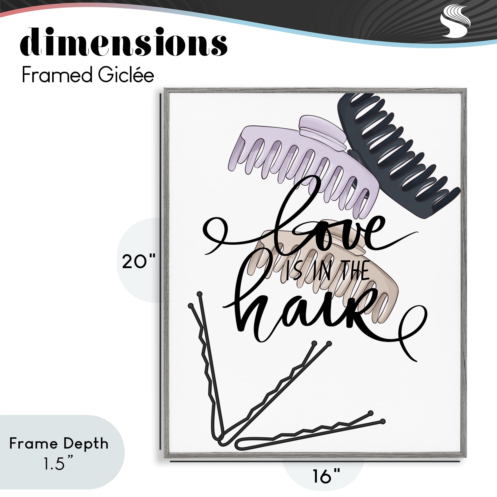 Stupell Industries Love Is In The Hair Gray Framed Giclee Art, design by Jesse Keith