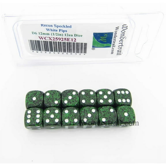 Recon Speckled Dice with White Pips D6 12mm (1/2in) Pack of 12 Wondertrail