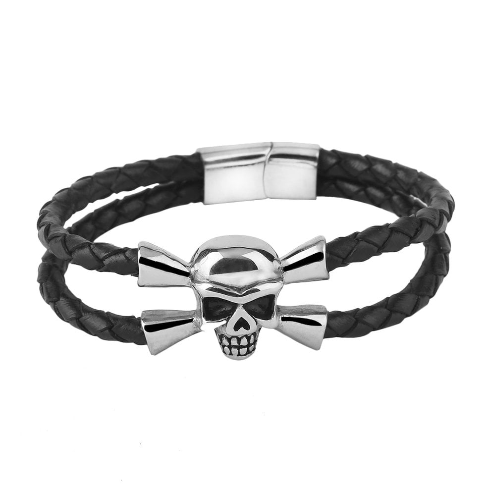 Demon Skull Head Men Bracelet High Quality Titanium Steel Leather Rope Wristband 