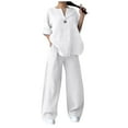 thumbnail image 2 of tarylea 2 Piece Lightweight Linen Sets for Women 3/4 Sleeve Notch Neck Button Shirts Straight Leg High Rise Pants Casual Loose Breathable Suits, 2 of 7