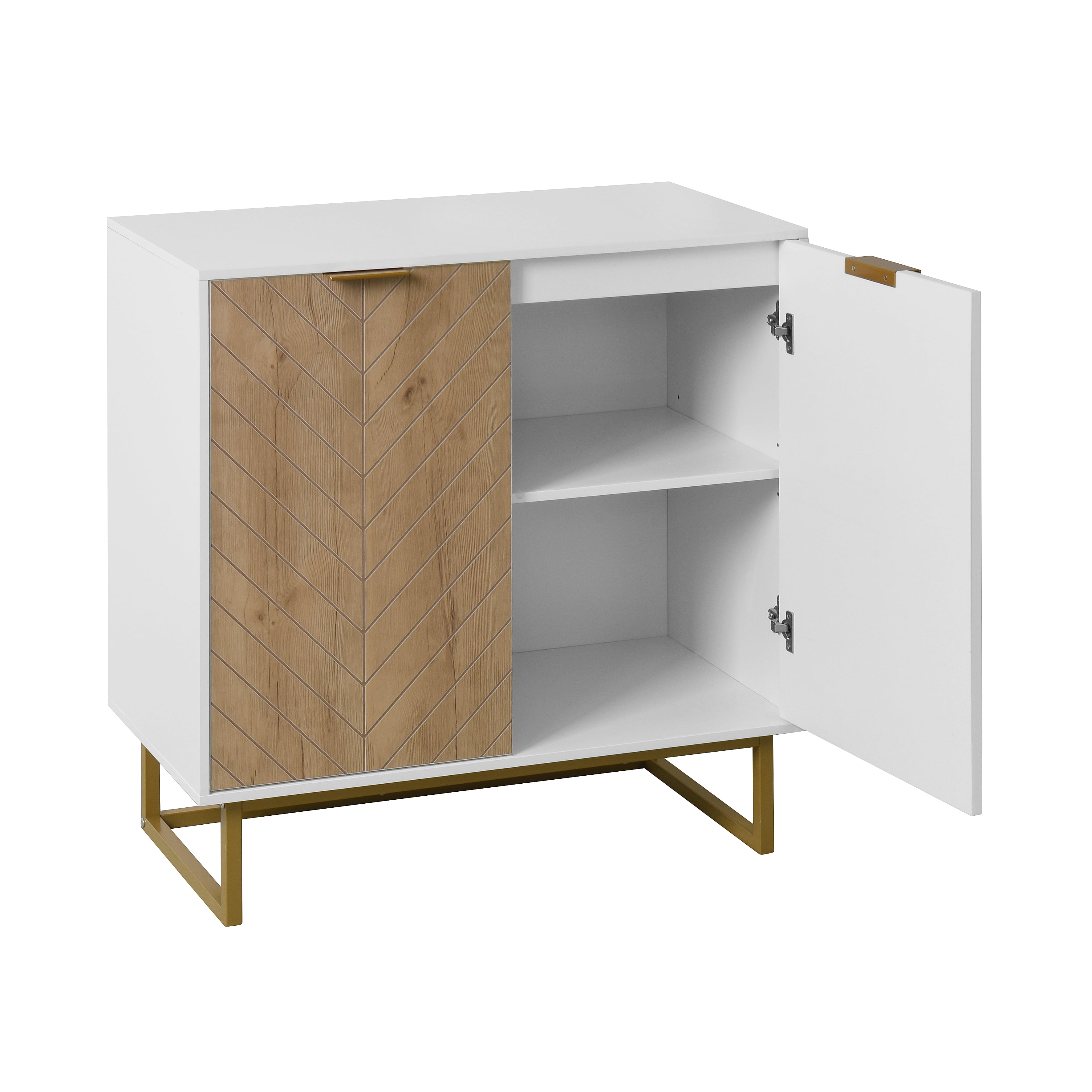 MAYEERTY White and Gold Storage Cabinet, Modern Buffet Sideboard with 2 Doors