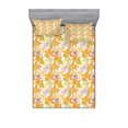 thumbnail image 2 of Floral Bedding Set with Sheet & Covers, Giant Lily Flowering Petals Exotic Blooms Hawaiian Bouquet Beauty, Printed Bedroom Decor 2 Shams, 4 Sizes, Apple Green Marigold, by Ambesonne, 2 of 3