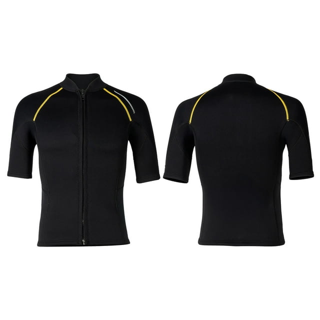 YONGHS Men 15mm Neoprene Wetsuits Top Short Sleeve Rash Guard Shirts Professional Swimwear Black M