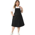thumbnail image 3 of Unique Bargains Women's Plus Size Overall Button Up Adjustable Strap Denim Dress 1X Black, 3 of 5