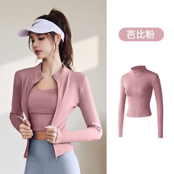 Sports jacket Tight fitting Quick drying Breathable windproof standing collar Running yoga fitness suit thumb buckle jacket bare