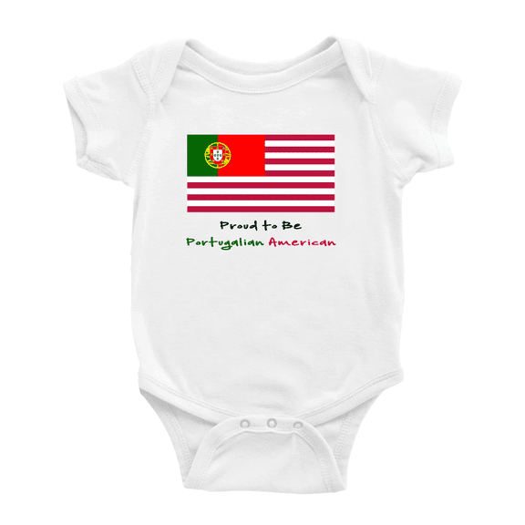 Proud to Be Portugalian American Flag Baby Romper Bodysuit For Boy Girl (White, 3-6 Months)