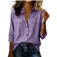 thumbnail image 2 of hoksml Women's Cotton Linen Button Down Shirt, 3/4 Sleeve Pocketed Blouse, Casual Loose Fit Top for Daily and Office Wear, 2 of 7