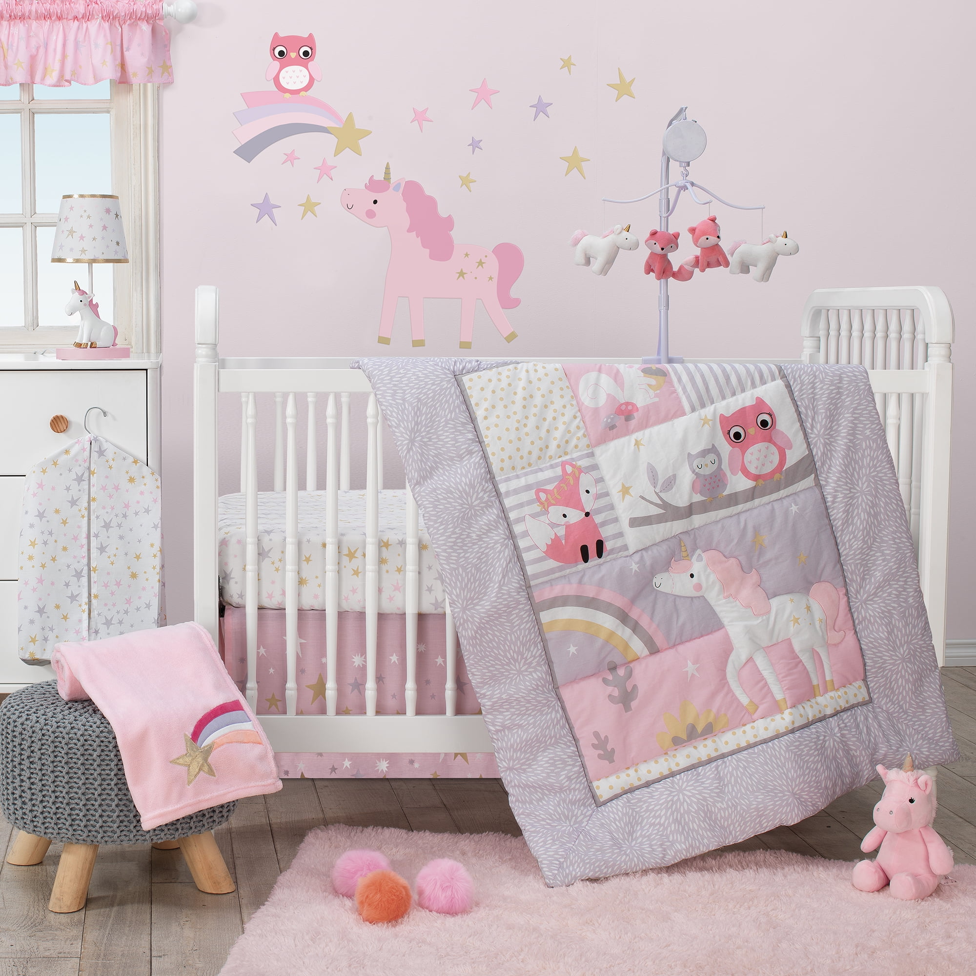 BabyFad Daisy Butterfly 10 Piece Baby Girl Crib Bedding 