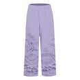 thumbnail image 4 of Women's Casual Pants Women'S Floral Embroidered Lace Printed Loose Pocket Patchwork Casual Pants,Purple Women's Casual Pants S, 4 of 5
