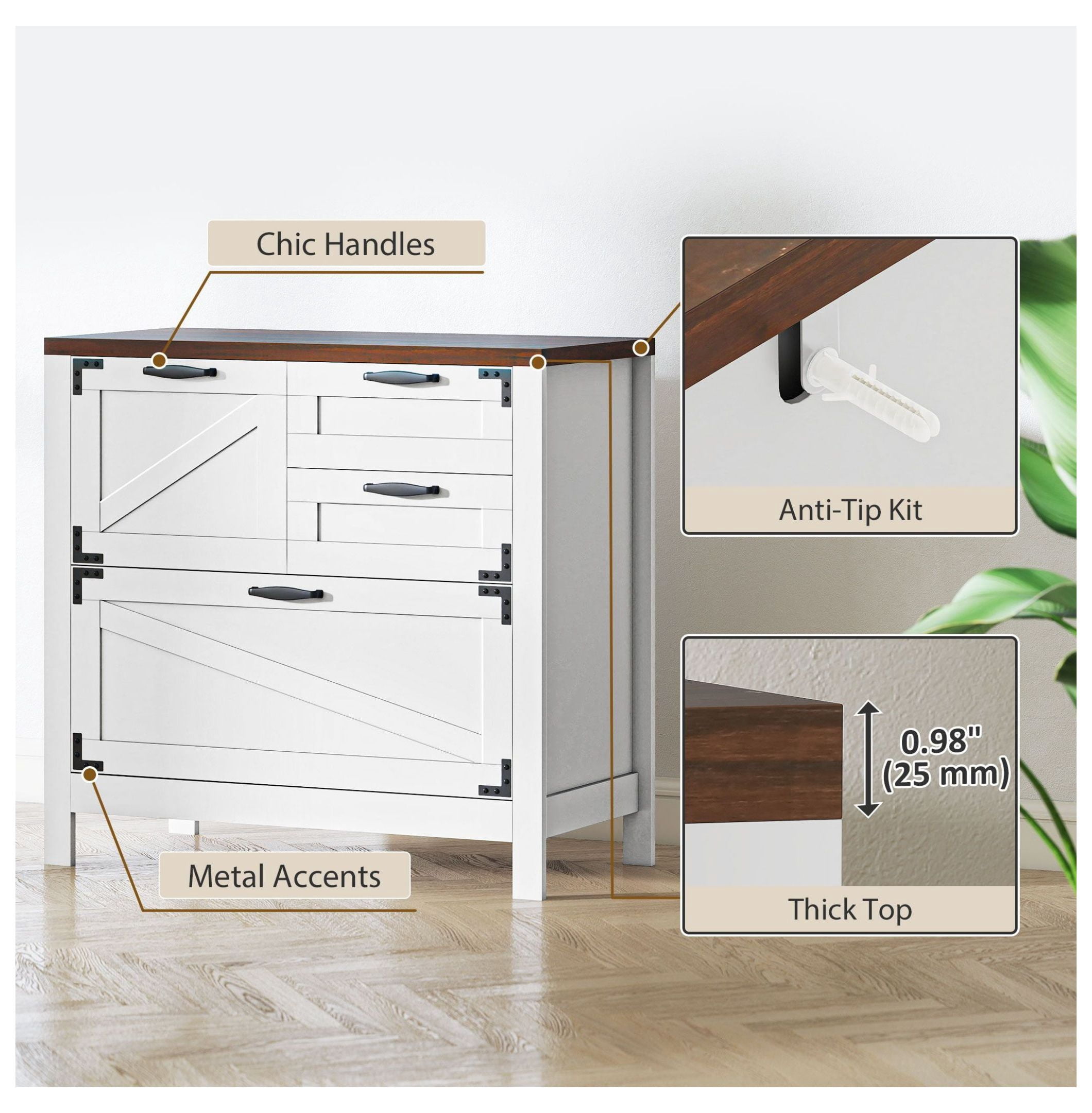 HOMCOM 4-Drawer Lateral File Cabinet, White Farmhouse Office Storage Cabinet for Legal, Letter & A4 Files, Engineered Wood with Printer Top, Home Office & Study Organization