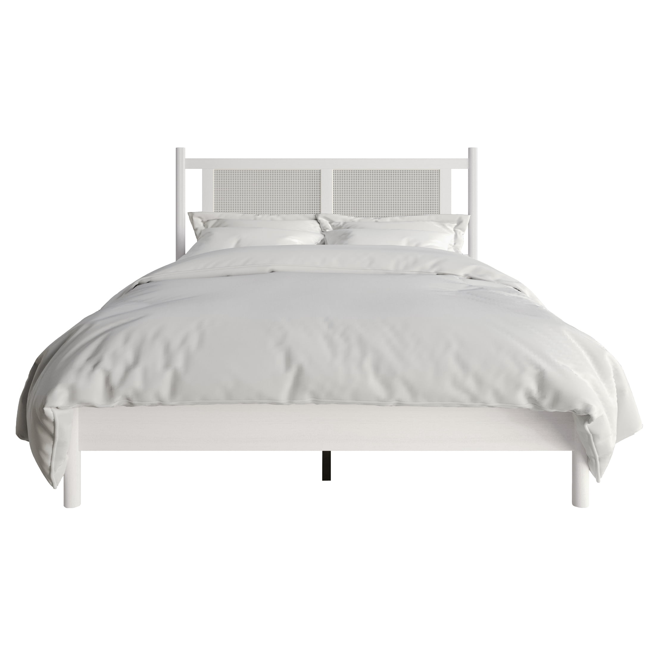Castle Place Rattan Full Wooden Platform Bed, White