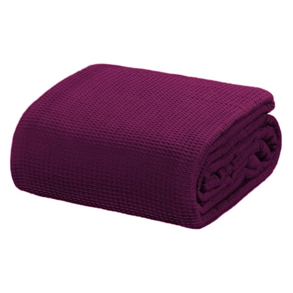 All Season Waffle Premium Thermal Blanket Twin Size 66”x90” Durable Soft Cozy Breathable Weave Design 100% Cotton, Plum