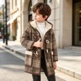 thumbnail image 2 of Ruyang Toddler Boys Plaid Hooded Coat Button Long Sleeve Jacket Sherpa Lined Warm Mid Length Overcoat Kids Winter Outerwear, 2 of 6